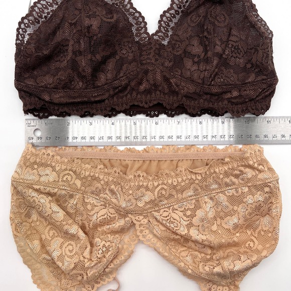 ARITZIA TALULA Renfrew Bralette Bundle Womens Small Tan Brown Lace Triangle - Picture 14 of 15